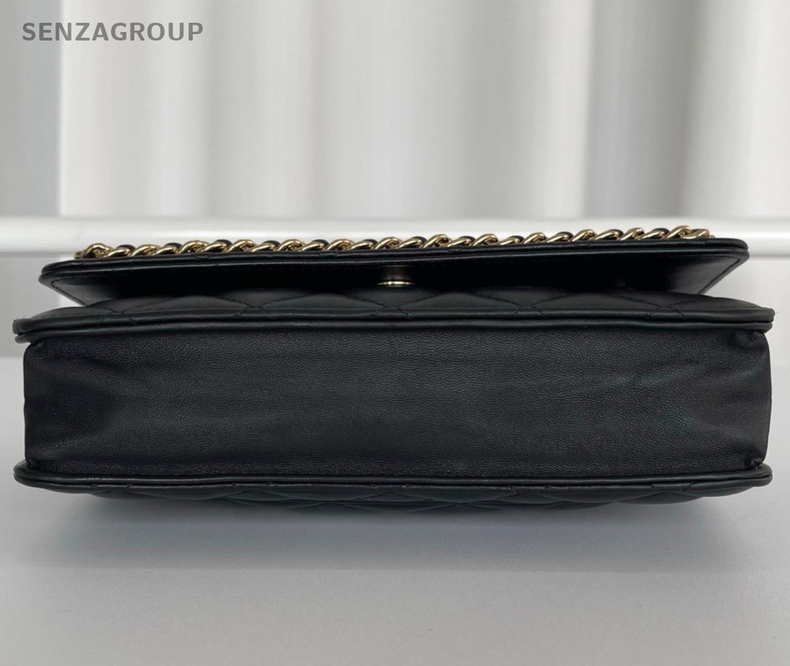 Chanel WOC Chain Shoulder Bag Crossbody Black Gold Women Classic Diamond