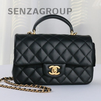 Chanel Classic Flap Mini Handle Black Gold Lambskin Shoulder Crossbody Bag
