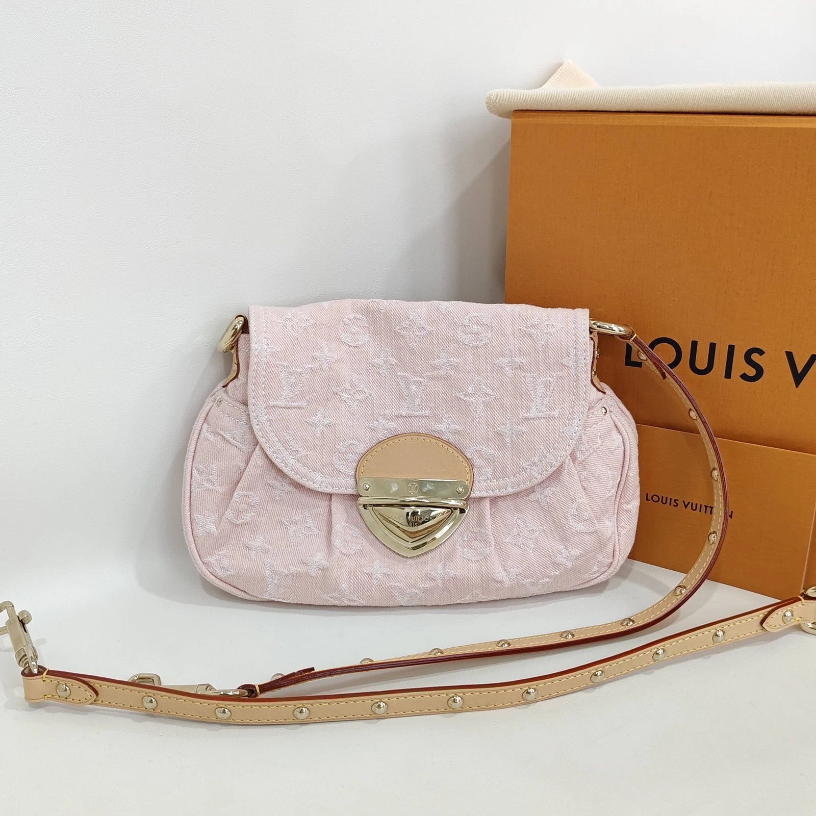 Louis Vuitton Pink Monogram Denim Sunset Shoulder Bag Gold Hardware