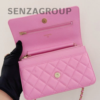 Chanel Pink Gold Hardware Calfskin WOC Chain Shoulder Bag Quilted
