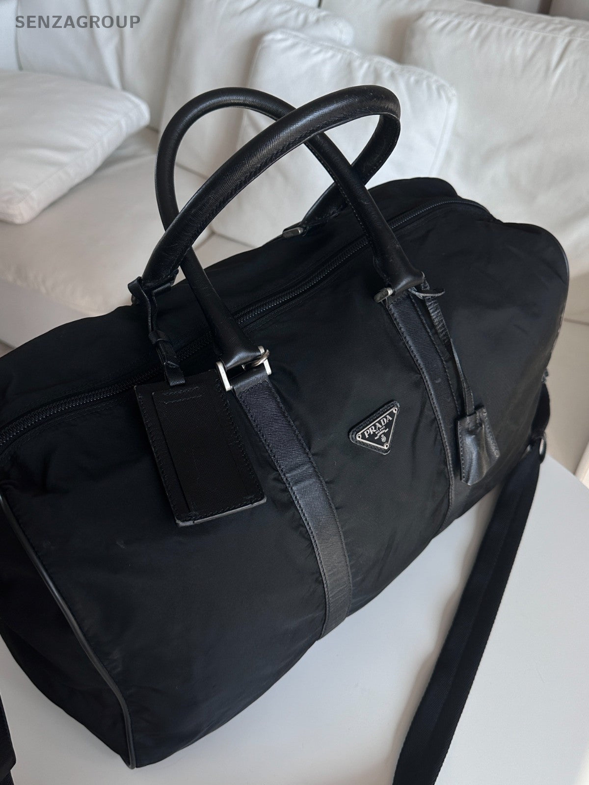 Prada Travel Bag Top Handle Shoulder Crossbody Bag Black Unisex Adults