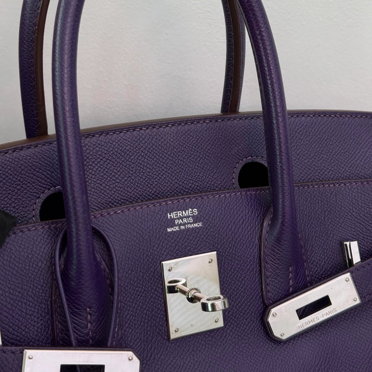 Authentic Hermes Birkin 30 Tote Top Handle Bag Purple Silver Hardware