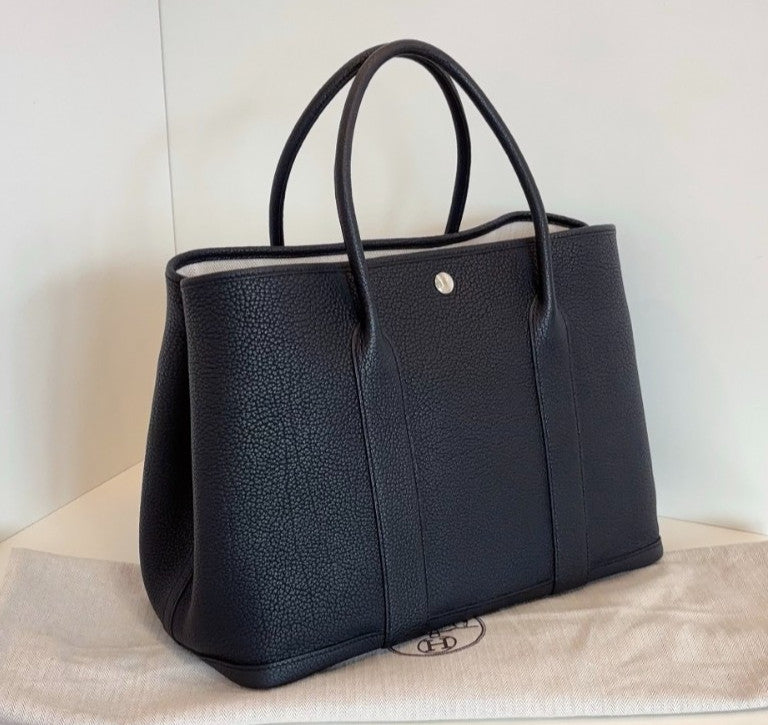 Hermes Garden Party36 Top Handle Bag Black Silver Unisex Adults Classic Fashion