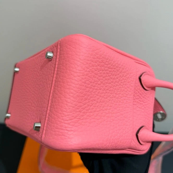 Hermes Lindy Mini Top Handle Shoulder Bag Pink Silver Women Classic D