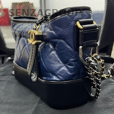 Chanel Small Gabrielle Hobo Bag Blue Gold Quilted Chain Shoulder Crossbody