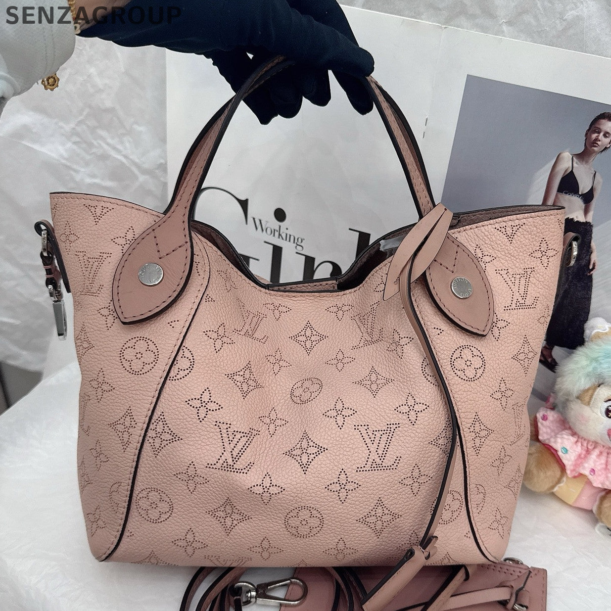 Louis Vuitton Hina Calfskin Tote Shoulder Bag Pink Silver Women's