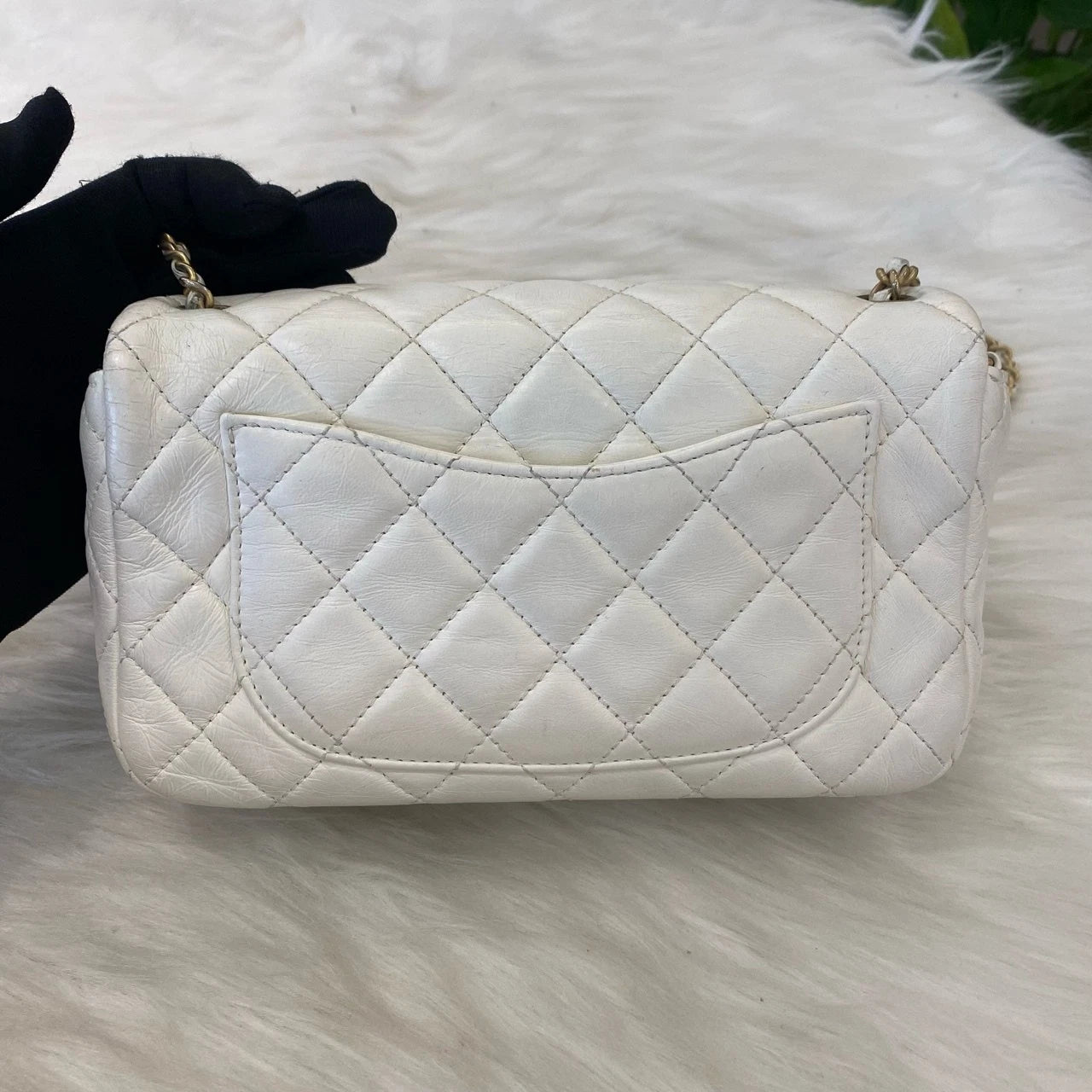 Chanel Gold Ball Mini Chain Shoulder Crossbody Bag White Gold Classic Women