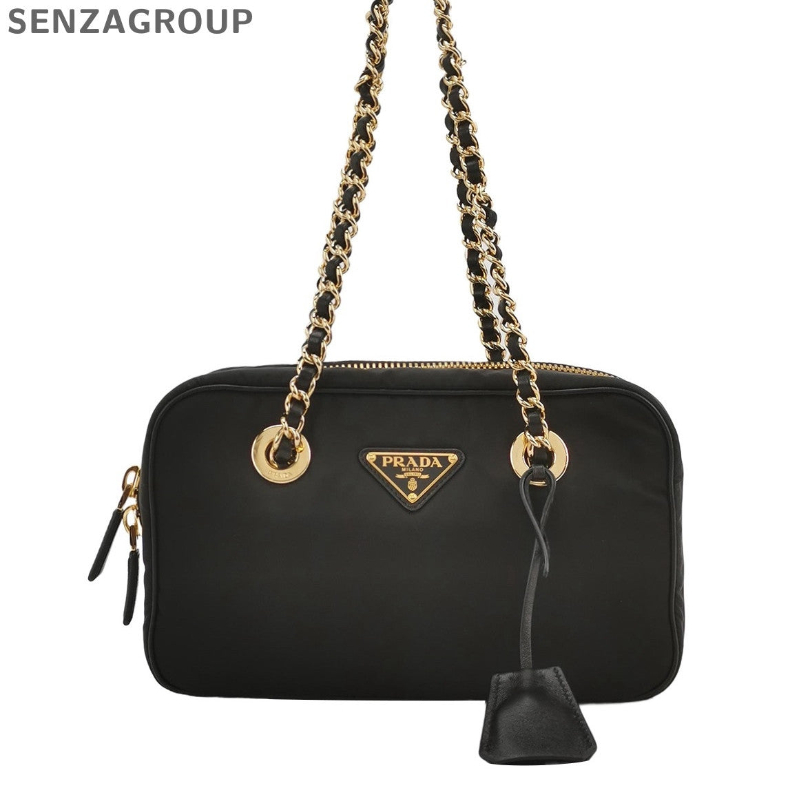 Prada Nylon Bowling Bag with Chain Strap Black Gold Classic Women's