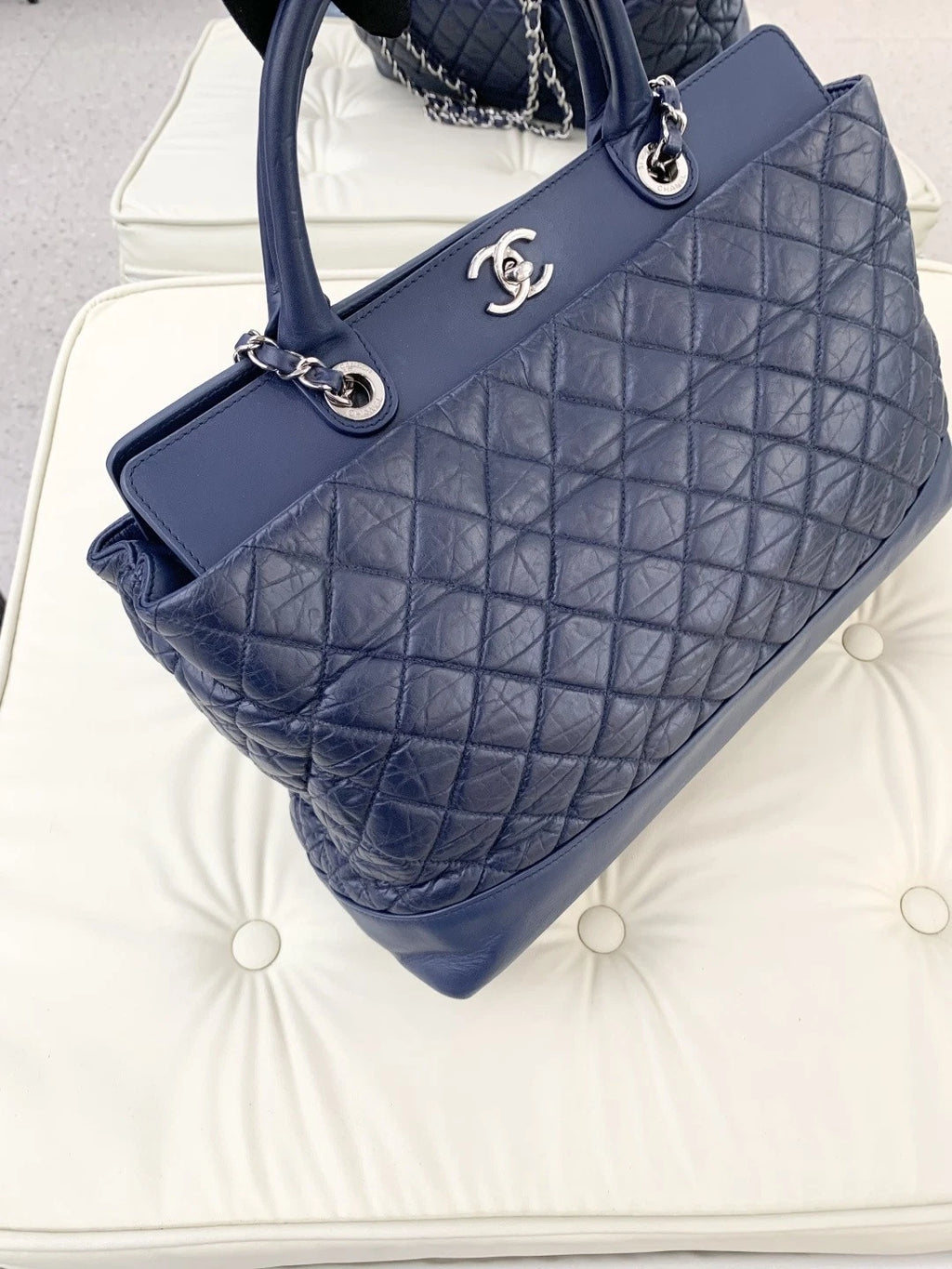 Chanel Portobello Tote Calfskin 2Ways Top Handle Shoulder Bag Blue Women S