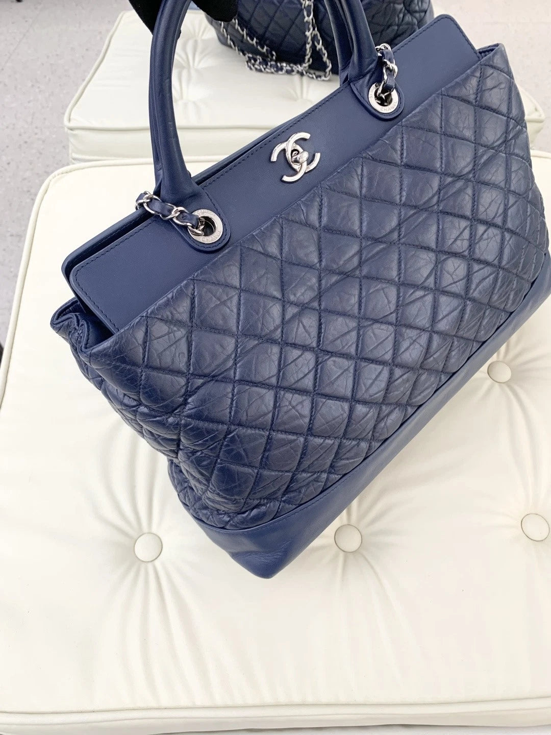 Chanel Portobello Tote Calfskin 2Ways Top Handle Shoulder Bag Blue Women S
