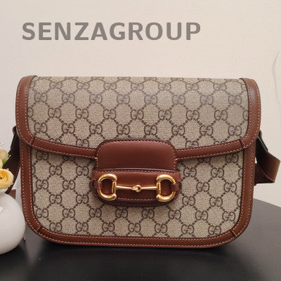 Gucci GG Supreme Saddle Bag Medium Brown Gold Buckle Classic Women's