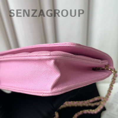 Chanel Quilted WOC Chain Bag Pink Gold Classic Fashion Women