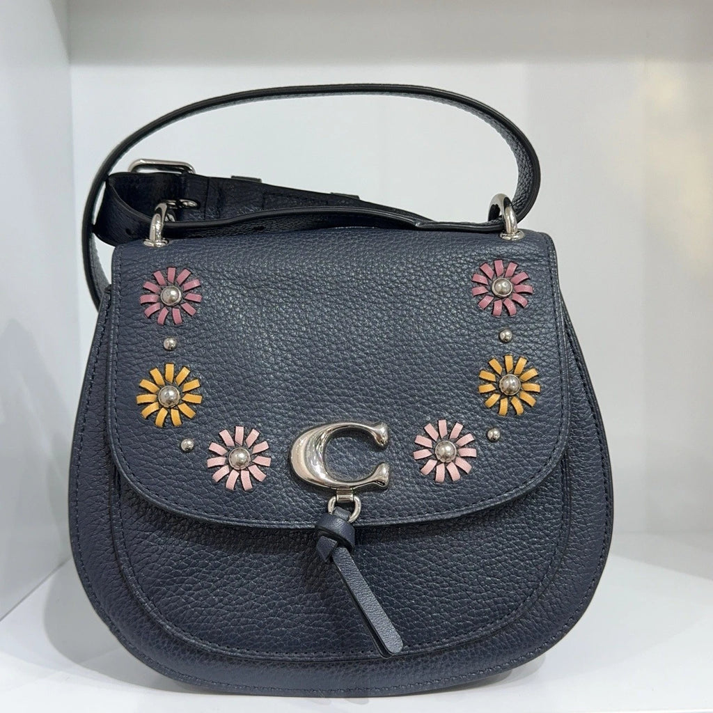 Coach Navy Leather Saddle Shoulder Crossbody Bag For Women