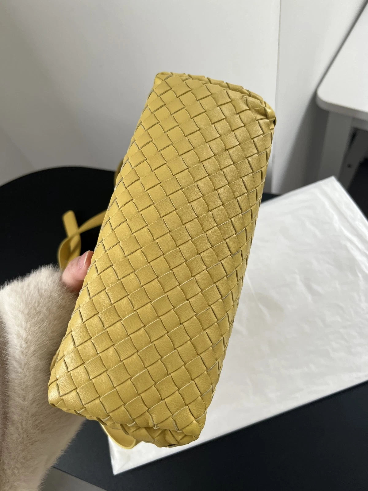 Bottega Veneta Cobbler PM Intrecciato Yellow Mustard Shoulder Bag Crossbody