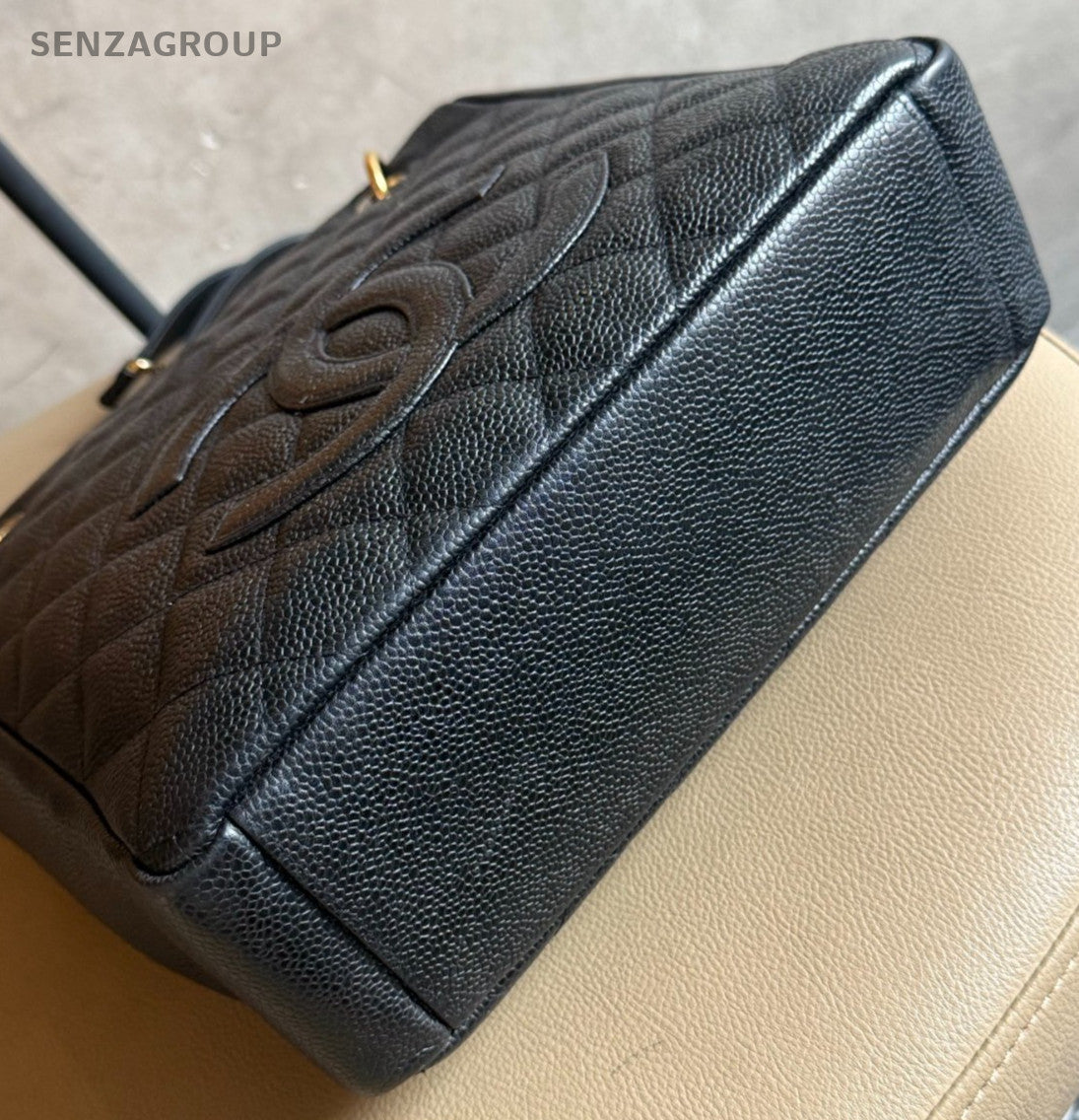 Chanel PST Chain Calfskin Shoulder Bag Black Gold Diamond Used Women Classic