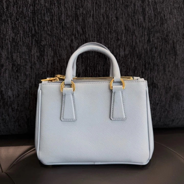 Prada Galleria Mini Tote Classic Logo Top Handle Crossbody Bag Blue Women D