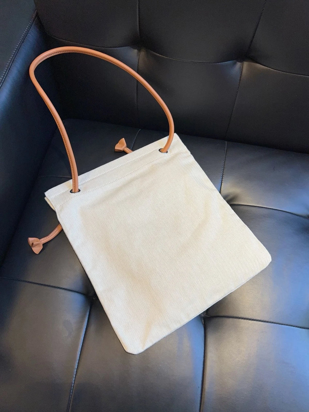 Hermes Aline Canvas Shoulder Bag White Brown Women Fashion