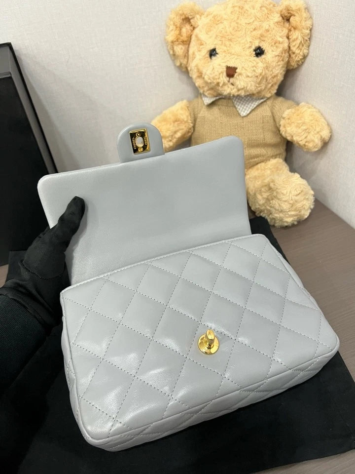 CHANEL 23B Gray Twisted Handle Square Crossbody Bag For Women