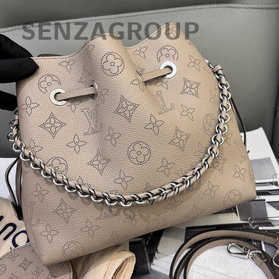 LV Bella Grey Silver Buckle Monogram Bucket Shoulder Crossbody Bag