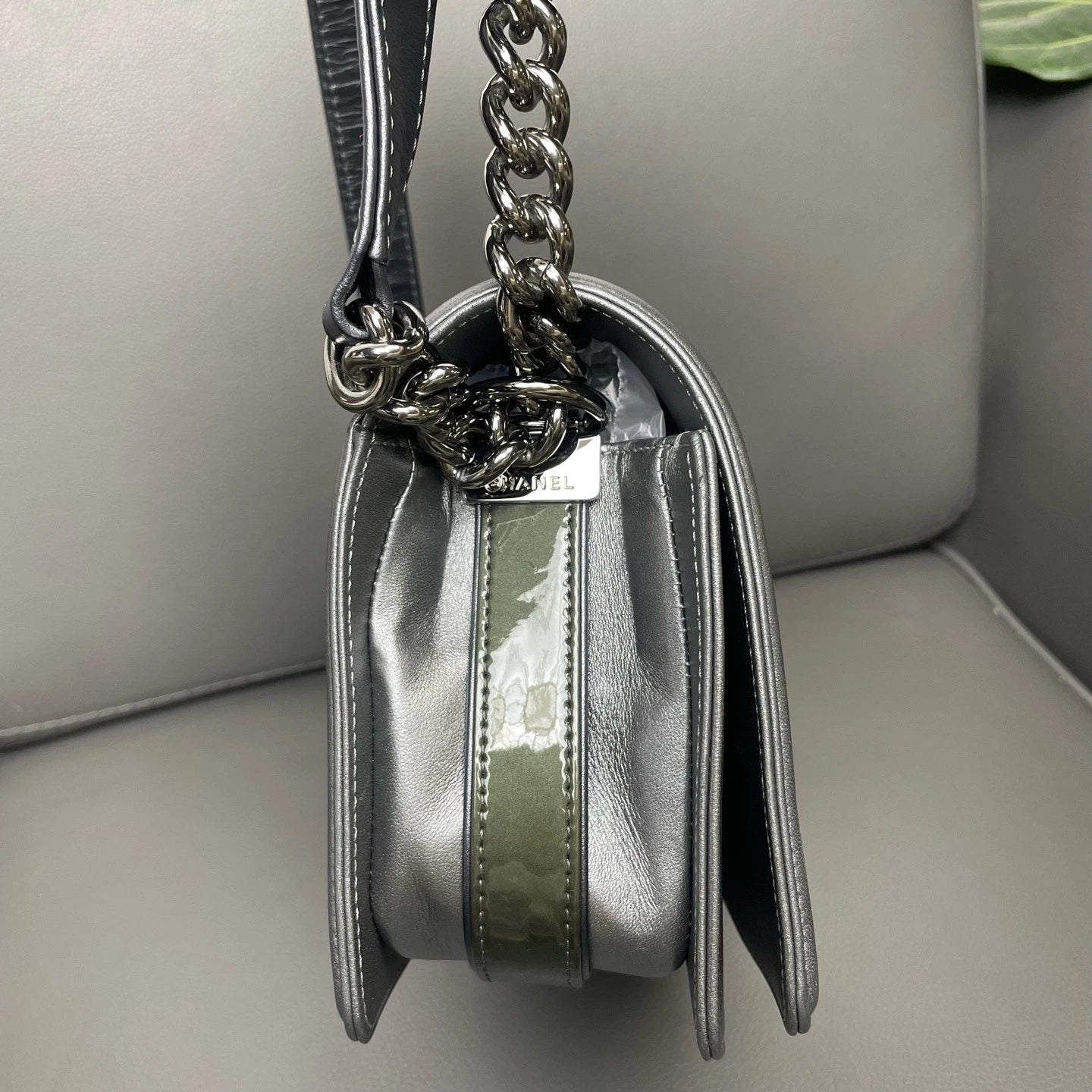 CHANEL Medium Leboy Woven Flap Silver Shoulder Crossbody Women