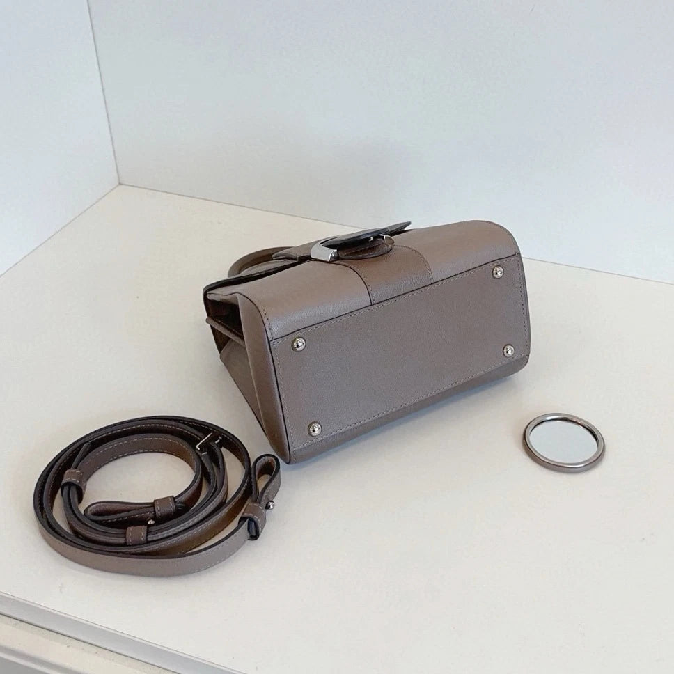 Delvaux Brilliant Mini Calfskin Top Handle Bag Crossbody Gray Silver Women