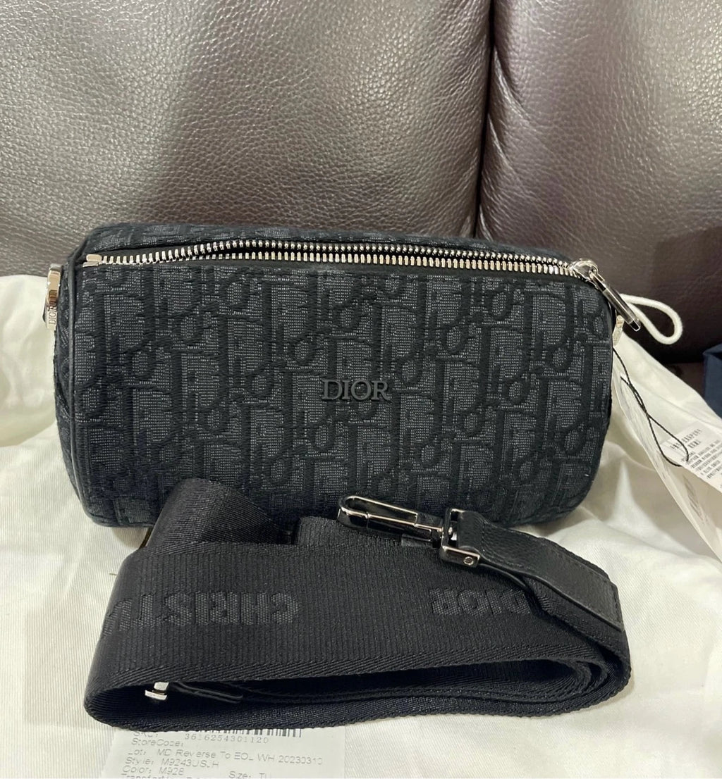 Dior Black Logo Roller Cylinder Shoulder Crossbody Bag
