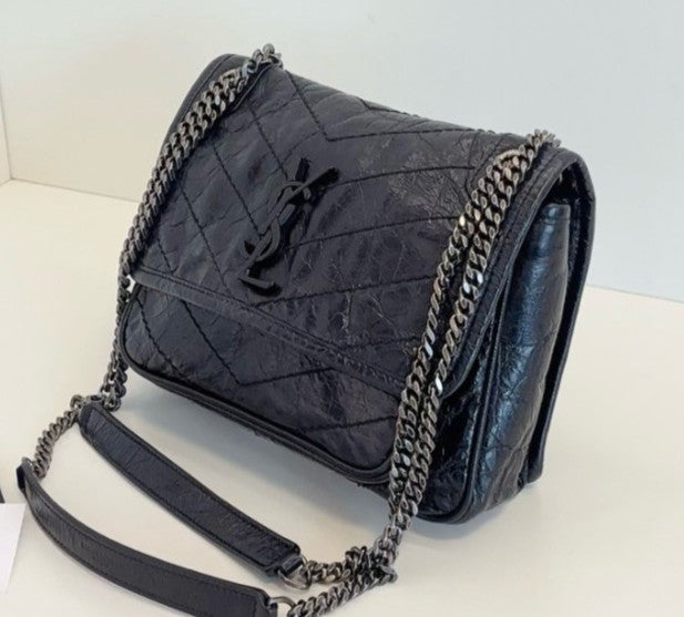 Saint Laurent Niki PM Chain Shoulder Bag Crossbody Black Silver Women Classic