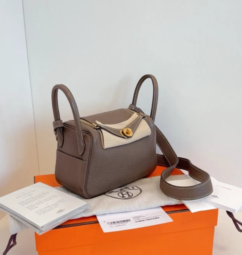 Hermes Mini Lindy Top Handle Bag Shoulder Bag Gold Hardware Women