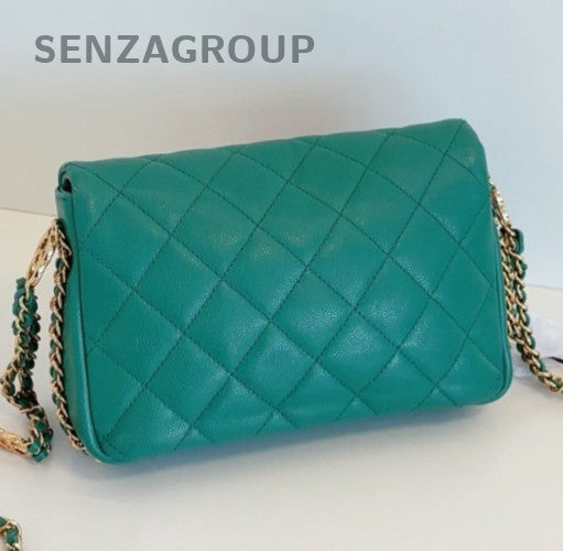 Chanel Classic Flap Mini Chain Shoulder Bag Crossbody Green Gold Women