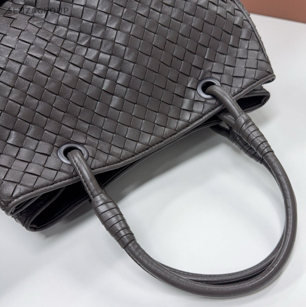 Bottega Veneta Lambskin Intrecciato Top Handle Shoulder Bag Gray Women