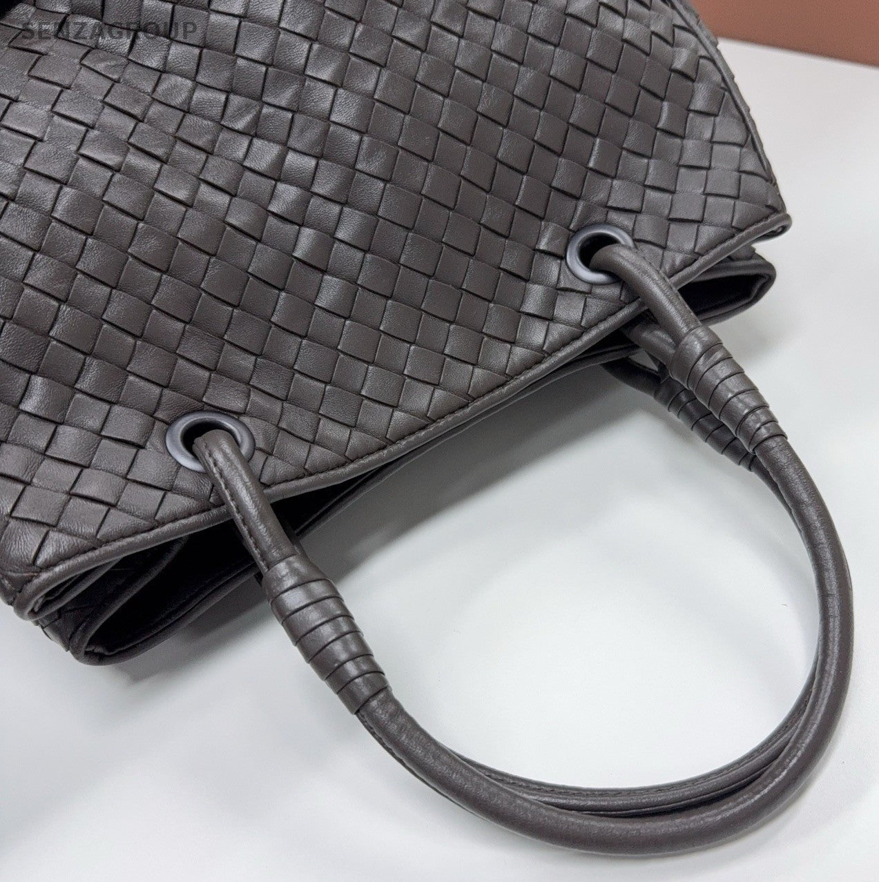 Bottega Veneta Lambskin Intrecciato Top Handle Shoulder Bag Gray Women