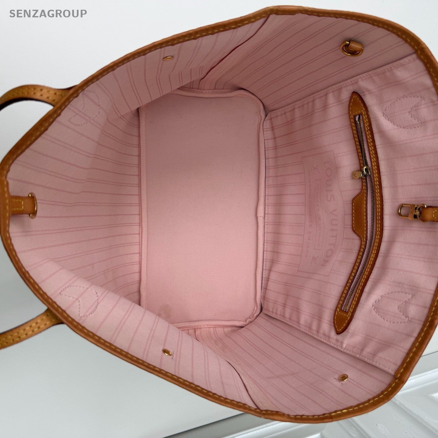 Louis Vuitton Neverfull MM Damier Shoulder Bag White Pink Gold Women Classic