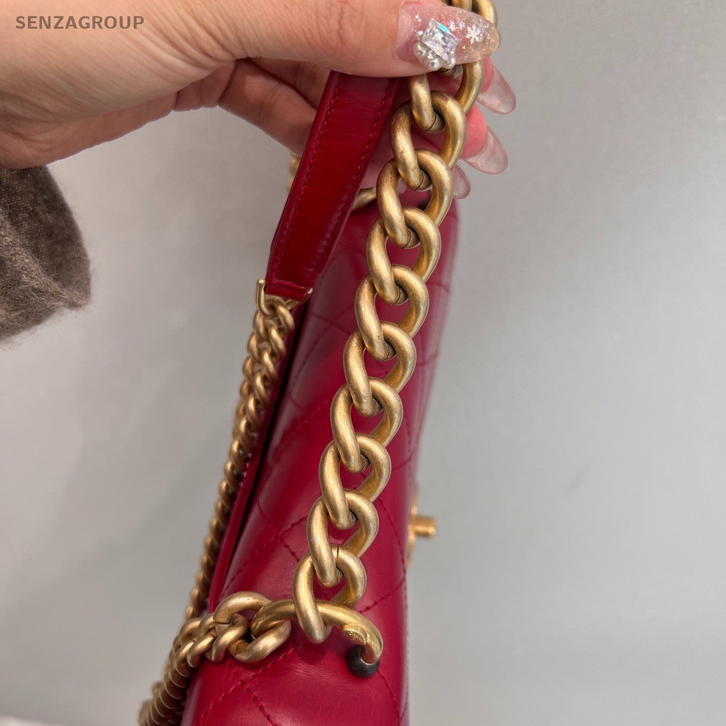 Chanel Diamond MM Chain Shoulder Bag Crossbody Red Gold Used Women Classic