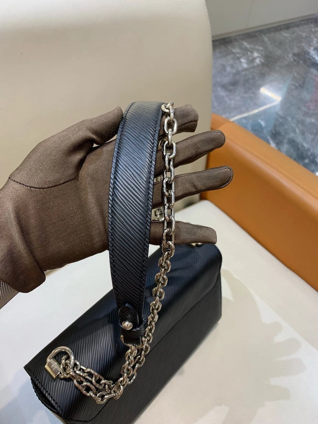 Louis Vuitton Black Medium Twist Calfskin Chain Shoulder Crossbody Women