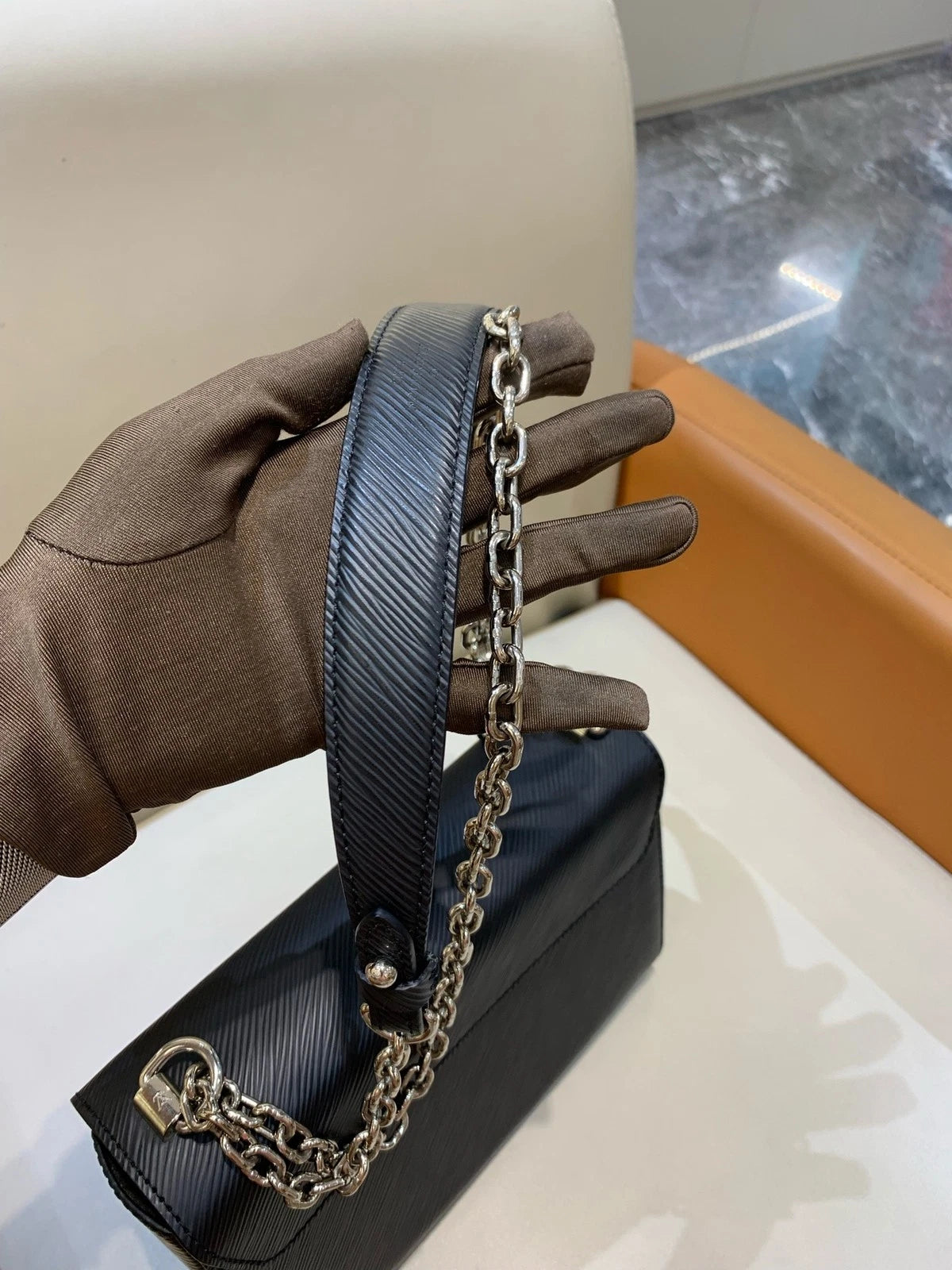 Louis Vuitton Black Medium Twist Calfskin Chain Shoulder Crossbody Women