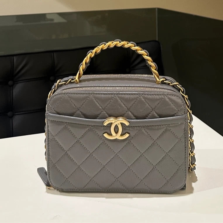Authentic CHANEL Gray Classic Camera Crossbody Shoulder Bag