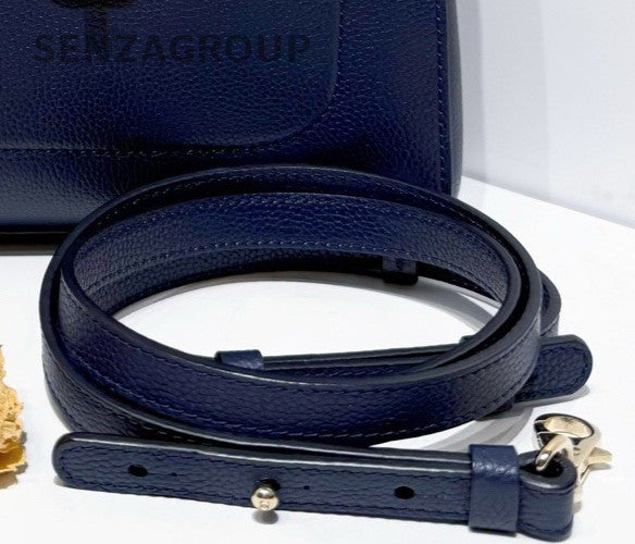 Chanel Calfskin Mini Top Handle Shoulder Bag Blue Gold Women Classic Designer