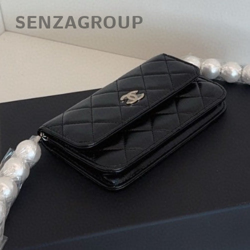 Chanel WOC Diamond Pearl Chain Crossbody Black Gold Women Designer Fashion