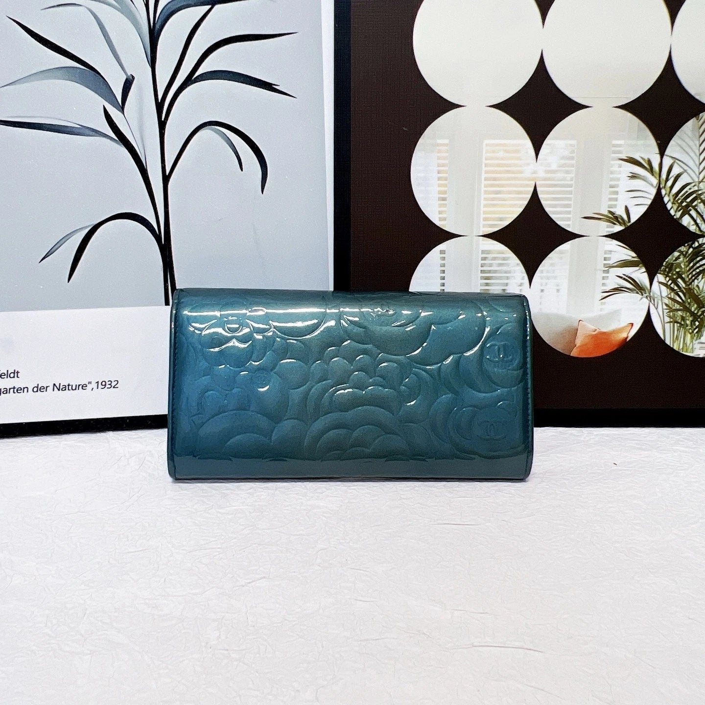CHANEL Camellia Patent Leather Long Royal Blue Wallet For Women