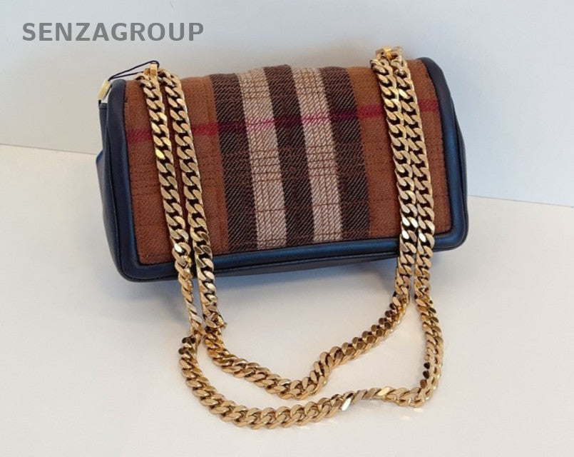 Burberry Lola British check pattern Chain Shoulder bag Women Brown Gold