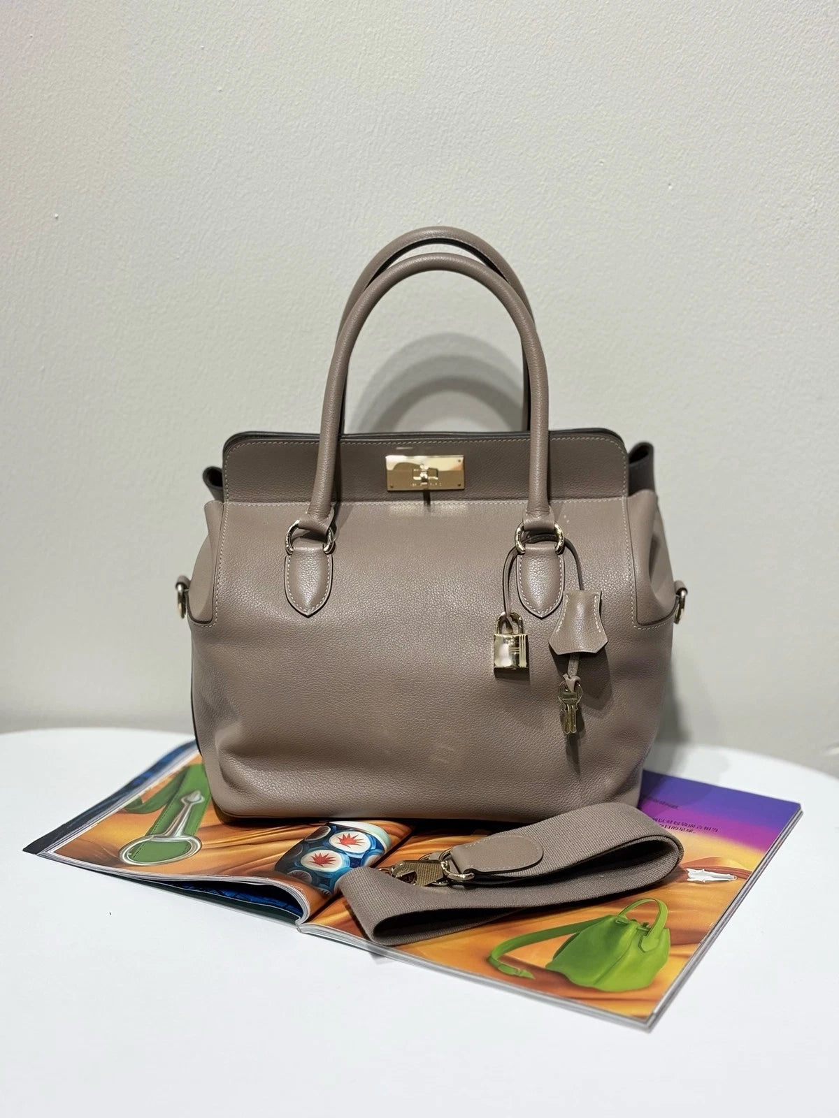 Hermes Toolbox 26 Evercolor Leather Gray Top Handle Bag For Women