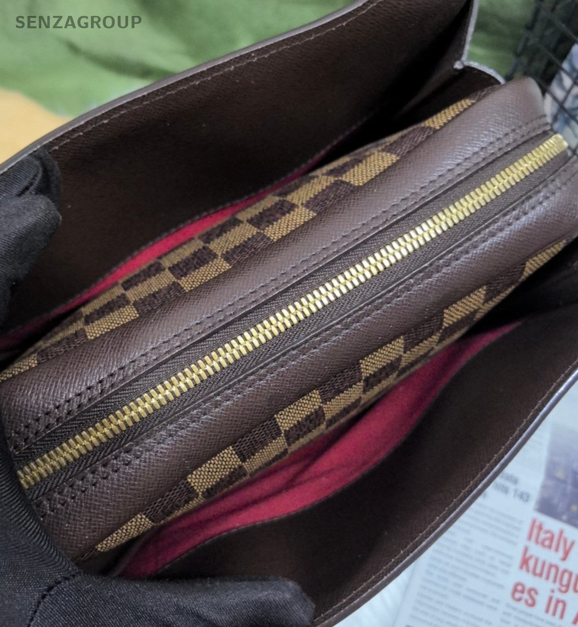 Louis Vuitton Damier Ebene Top Handle Shoulder Bag Brown