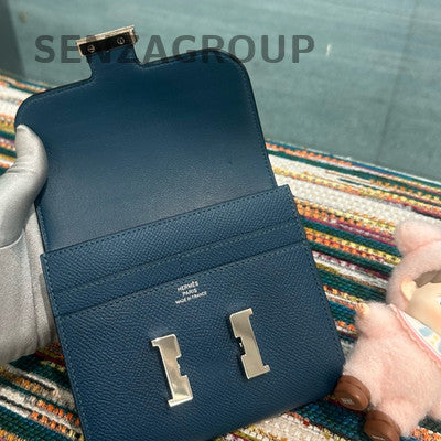 Hermès Constance Compact Wallet Blue Silver Hardware Women's Fashion