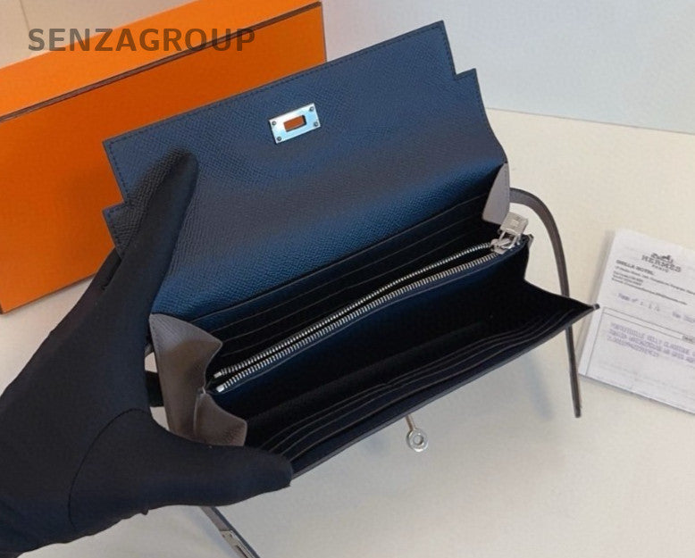 Hermès Kelly Long Wallet  EPSON Leather Clutch Women Gray Brand New