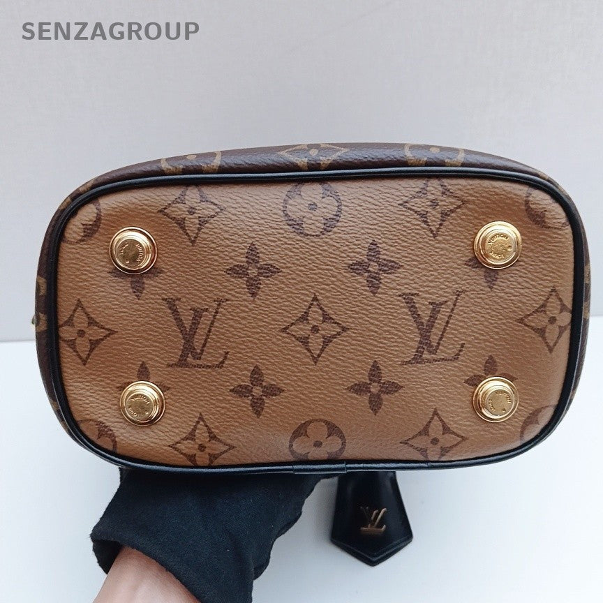 Louis Vuitton Monogram Chain Crossbody Top Handle Bag Brown Gold Women Classic