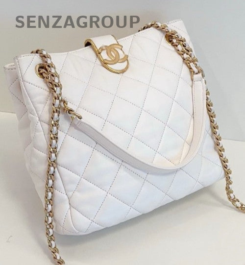 Chanel 22S PM Hobo handbag Chain Shoulder Bag White Gold Women Classic Designer