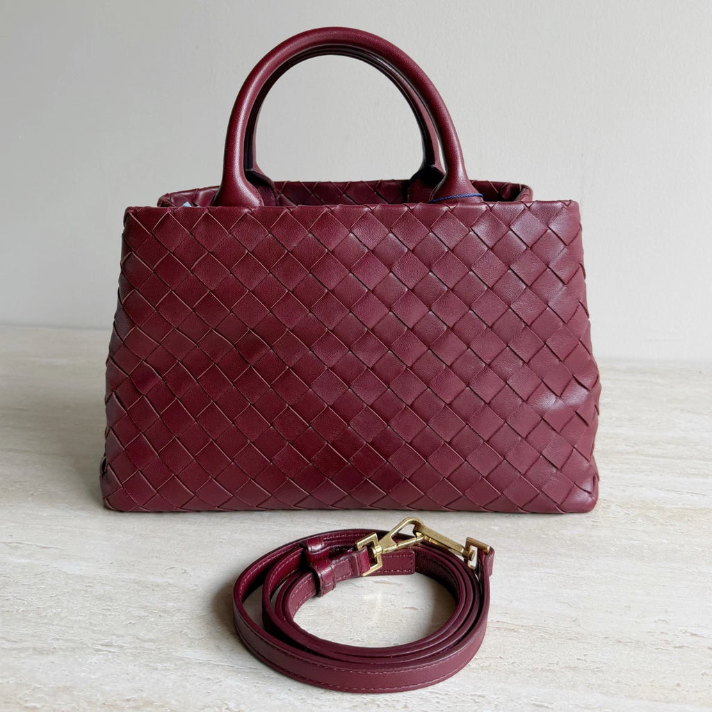 Bottega Veneta Intrecciato Leather 2Way Red Handbag Crossbody Gold Hardware