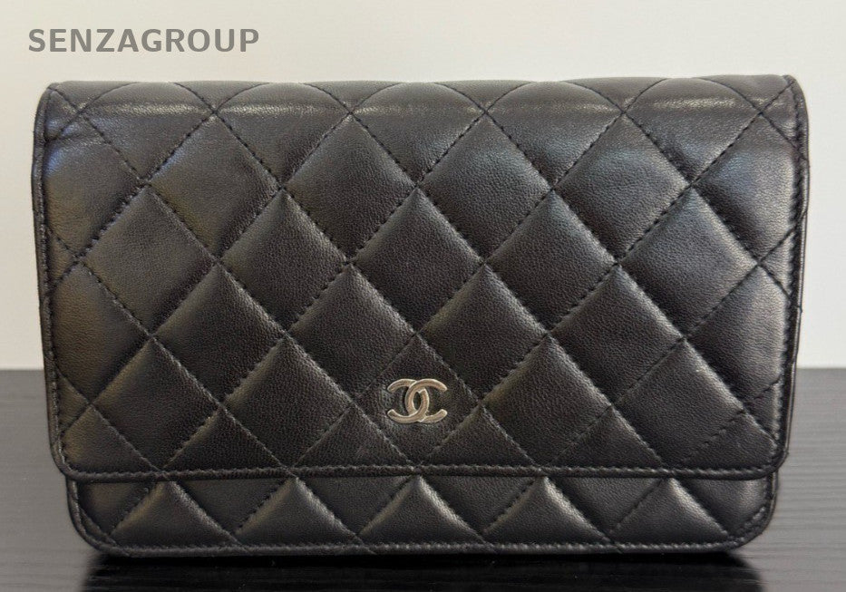 Chanel WOC Lambskin Chain Shoulder Bag Crossbody Black Gold Women Classic