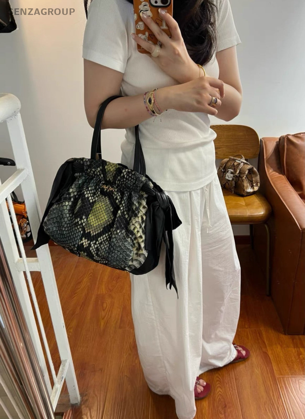 PRADA Snake pattern print 2way Shoulder bag Black Women Limited Edition Handbag