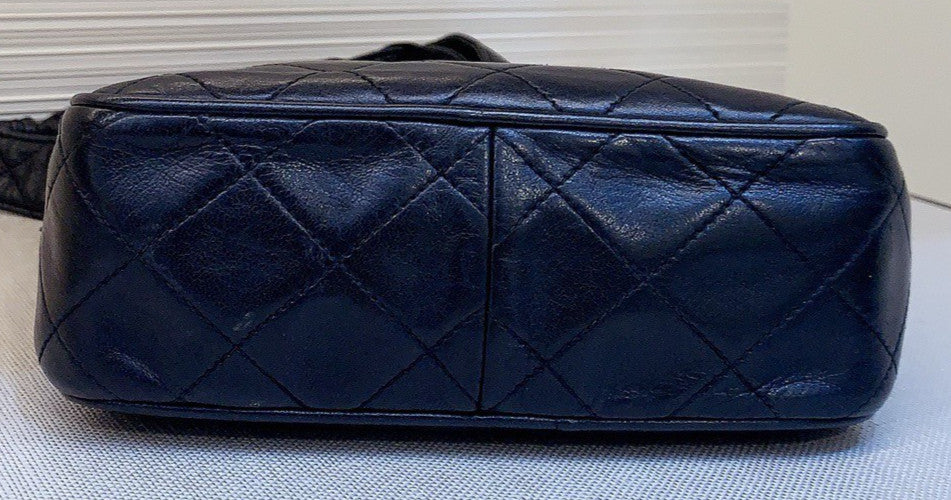 Chanel Diamond Fringe Shoulder Bag Black Gold Used Women Classic Designer